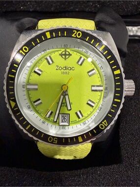 Zodiac Yellow Dial Dive Watch with Black Bezel